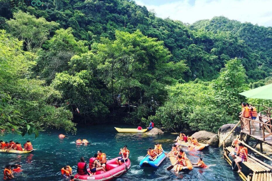 Nuoc Mooc Spring offers fun activities for travelers of all ages, including kayaking and swimming